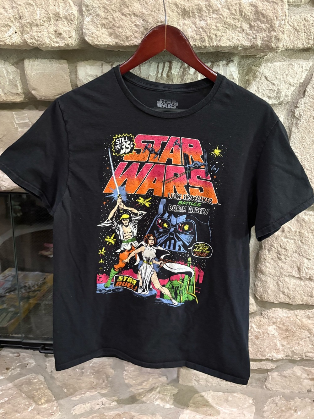 Star Wars Black Tee with Multicolor Retro Comic Graphic